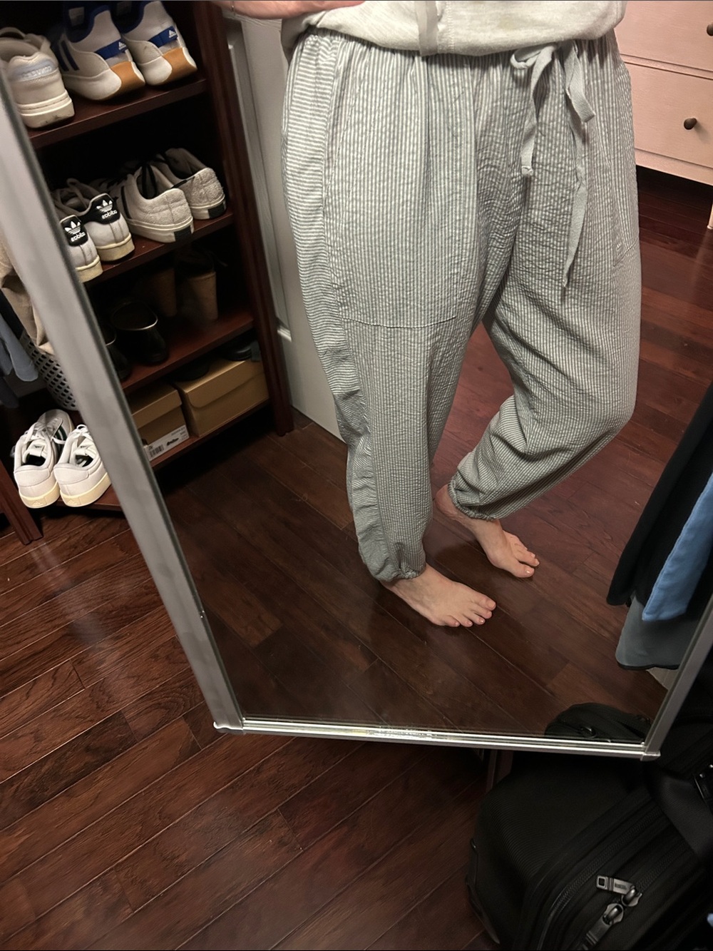 Women’s sear sucker Pinstripe Drawstring Joggers